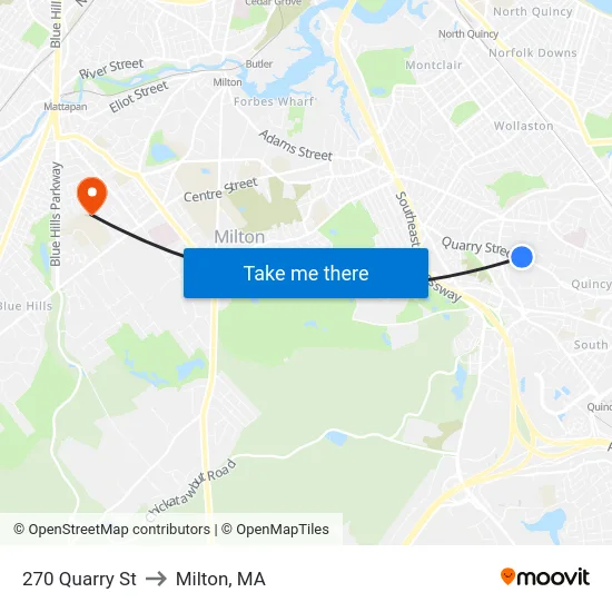 270 Quarry St to Milton, MA map
