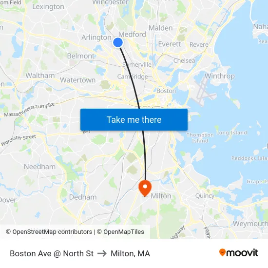 Boston Ave @ North St to Milton, MA map