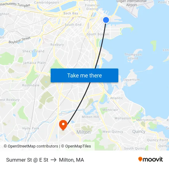 Summer St @ E St to Milton, MA map