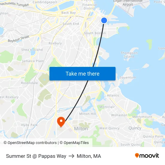 Summer St @ Pappas Way to Milton, MA map