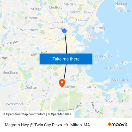 Mcgrath Hwy @ Twin City Plaza to Milton, MA map