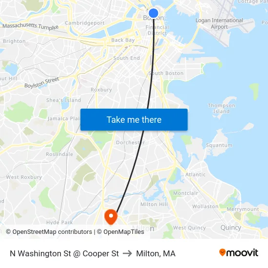 N Washington St @ Cooper St to Milton, MA map