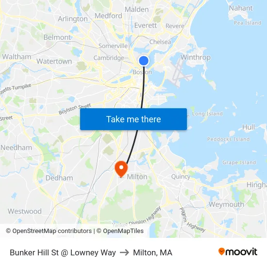 Bunker Hill St @ Lowney Way to Milton, MA map