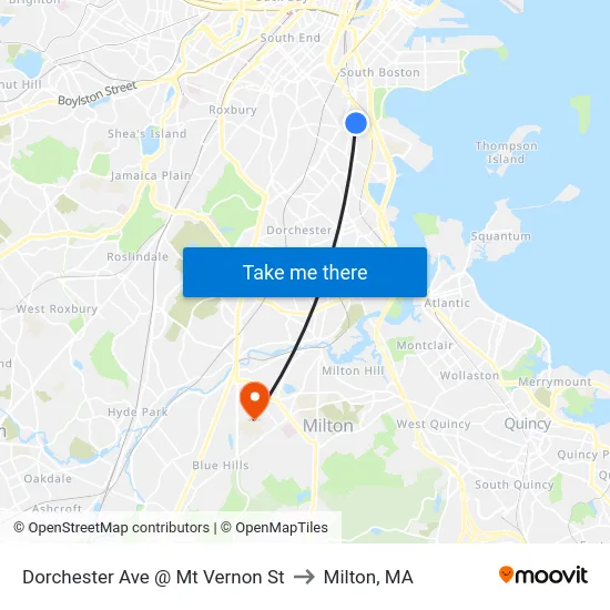 Dorchester Ave @ Mt Vernon St to Milton, MA map