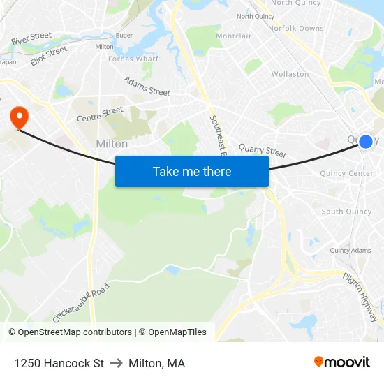 1250 Hancock St to Milton, MA map