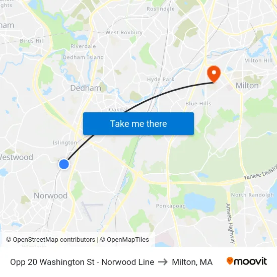 Opp 20 Washington St - Norwood Line to Milton, MA map