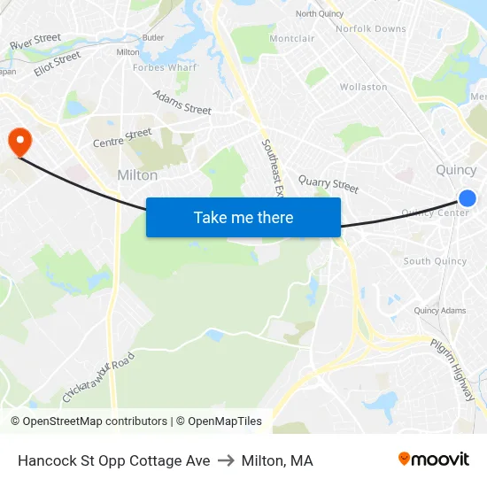 Hancock St Opp Cottage Ave to Milton, MA map