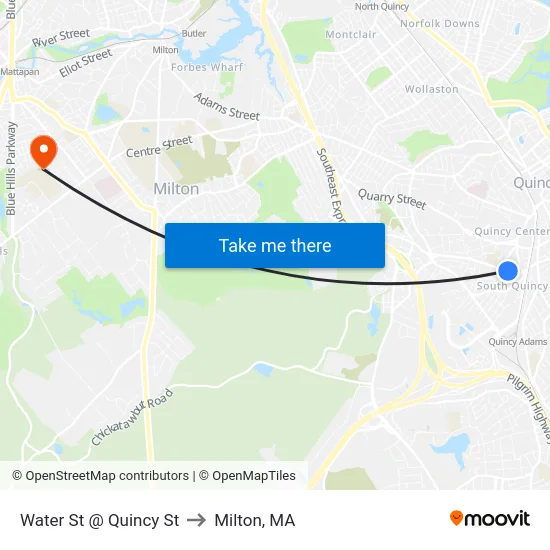 Water St @ Quincy St to Milton, MA map