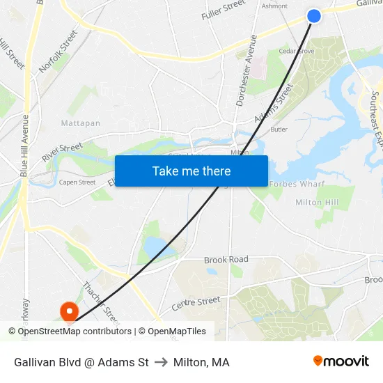 Gallivan Blvd @ Adams St to Milton, MA map