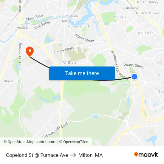 Copeland St @ Furnace Ave to Milton, MA map