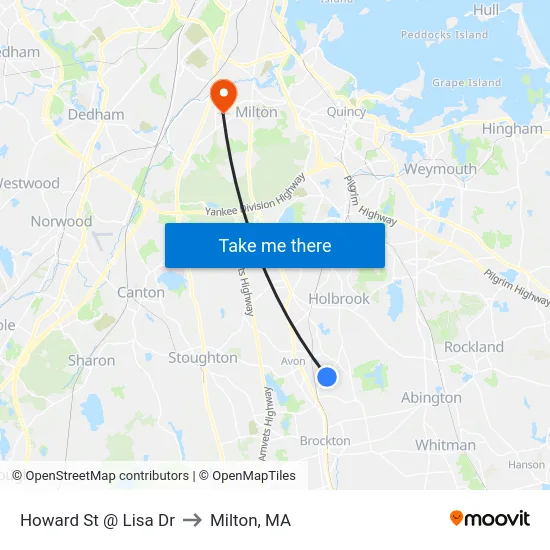 Howard St @ Lisa Dr to Milton, MA map