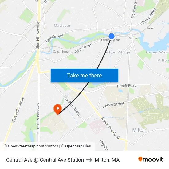 Central Ave @ Central Ave Station to Milton, MA map