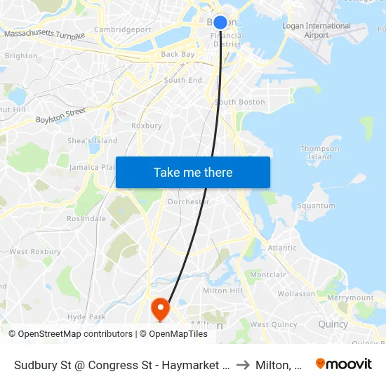 Sudbury St @ Congress St - Haymarket Sta to Milton, MA map