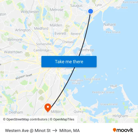 Western Ave @ Minot St to Milton, MA map