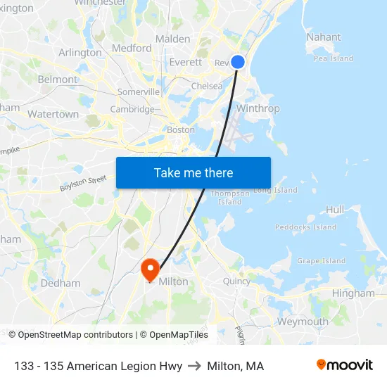 133 - 135 American Legion Hwy to Milton, MA map