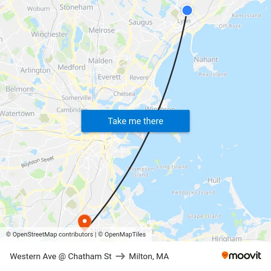 Western Ave @ Chatham St to Milton, MA map