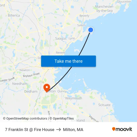 7 Franklin St @ Fire House to Milton, MA map