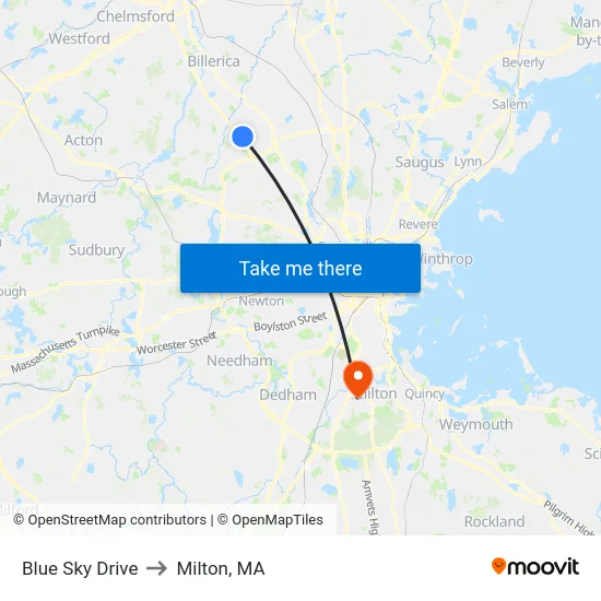 Blue Sky Drive to Milton, MA map