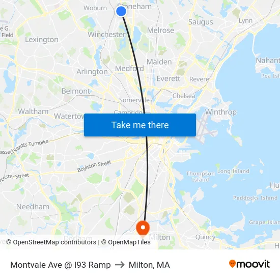 Montvale Ave @ I93 Ramp to Milton, MA map