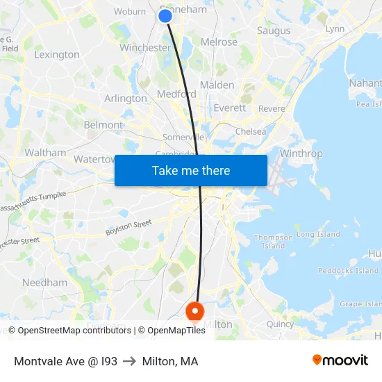 Montvale Ave @ I93 to Milton, MA map
