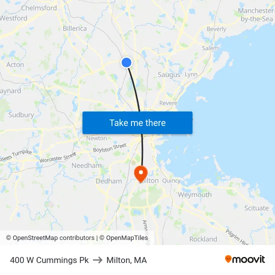 400 W Cummings Pk to Milton, MA map