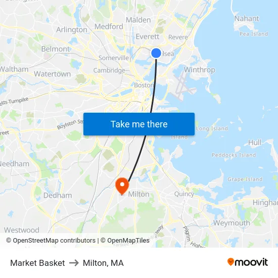 Market Basket to Milton, MA map