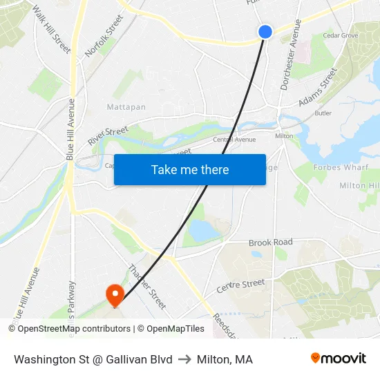 Washington St @ Gallivan Blvd to Milton, MA map