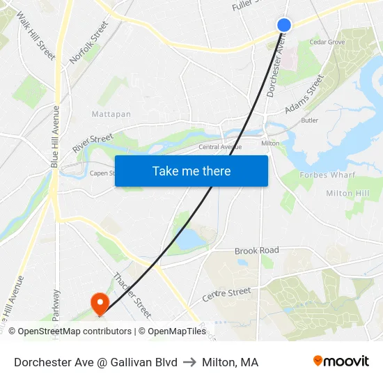 Dorchester Ave @ Gallivan Blvd to Milton, MA map