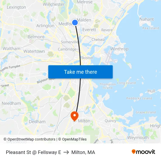 Pleasant St @ Fellsway E to Milton, MA map