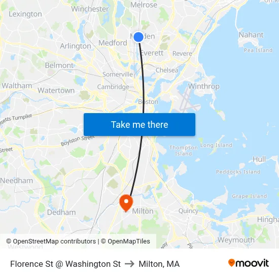 Florence St @ Washington St to Milton, MA map