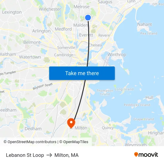 Lebanon St Loop to Milton, MA map