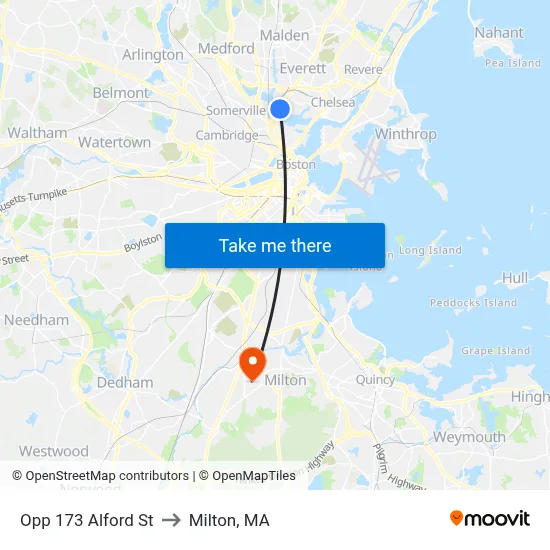 Opp 173 Alford St to Milton, MA map