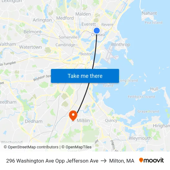296 Washington Ave Opp Jefferson Ave to Milton, MA map