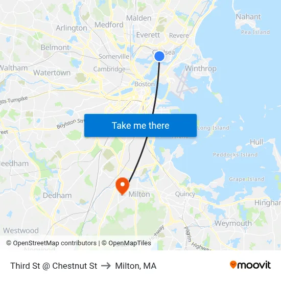 Third St @ Chestnut St to Milton, MA map