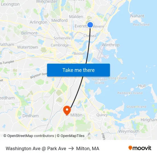 Washington Ave @ Park Ave to Milton, MA map