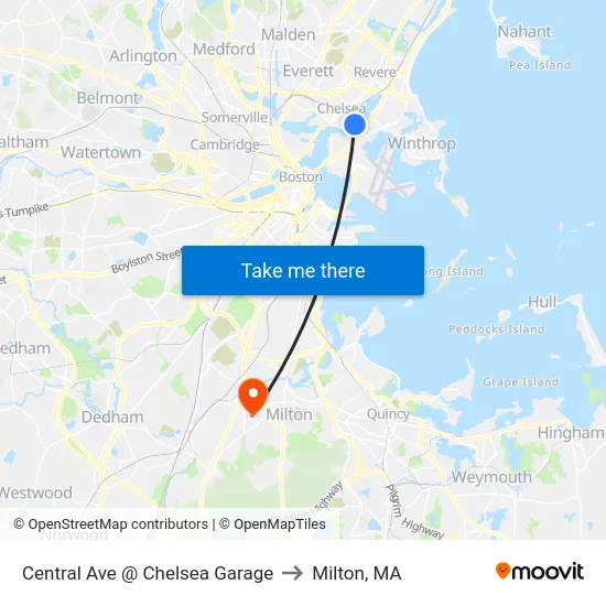 Central Ave @ Chelsea Garage to Milton, MA map