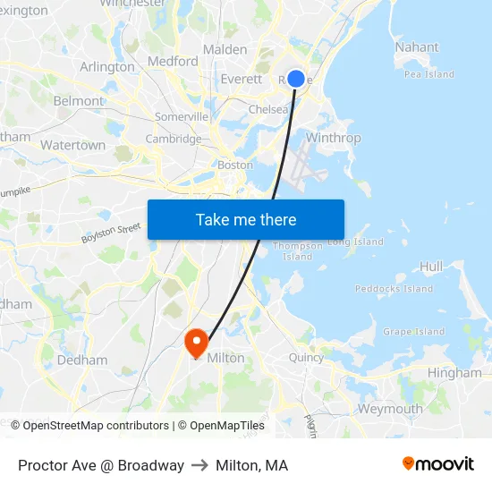 Proctor Ave @ Broadway to Milton, MA map