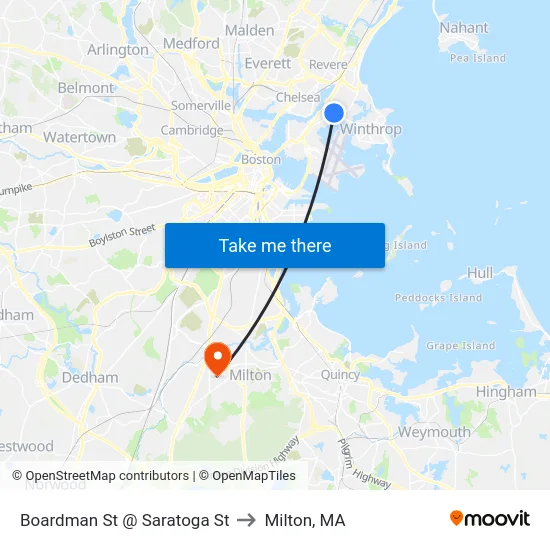 Boardman St @ Saratoga St to Milton, MA map