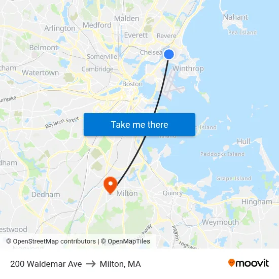 200 Waldemar Ave to Milton, MA map
