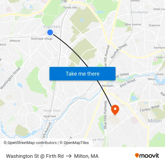 Washington St @ Firth Rd to Milton, MA map
