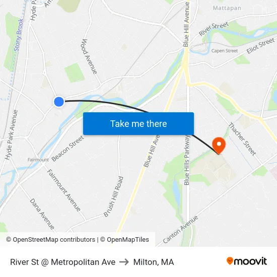 River St @ Metropolitan Ave to Milton, MA map