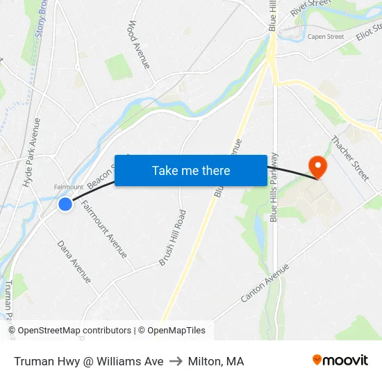 Truman Hwy @ Williams Ave to Milton, MA map