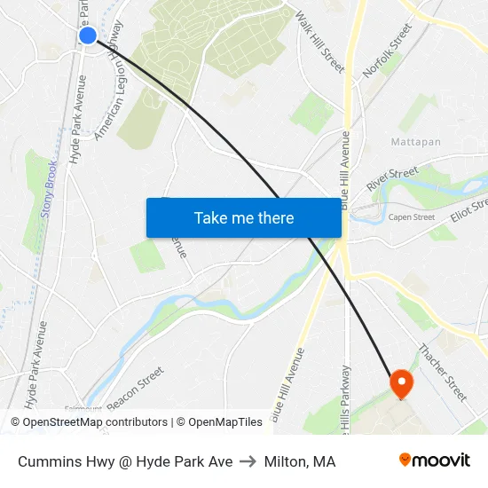 Cummins Hwy @ Hyde Park Ave to Milton, MA map