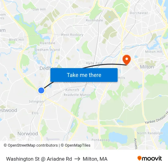 Washington St @ Ariadne Rd to Milton, MA map