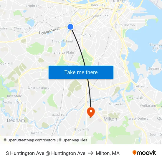 S Huntington Ave @ Huntington Ave to Milton, MA map