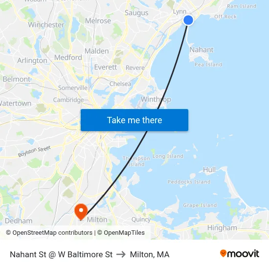 Nahant St @ W Baltimore St to Milton, MA map
