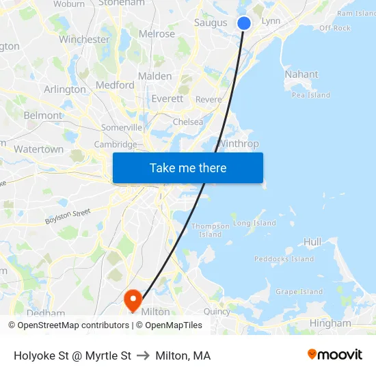 Holyoke St @ Myrtle St to Milton, MA map