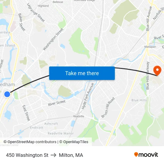 450 Washington St to Milton, MA map