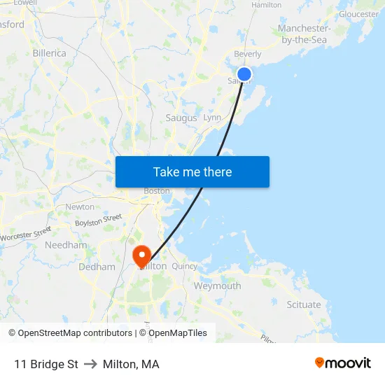 11 Bridge St to Milton, MA map