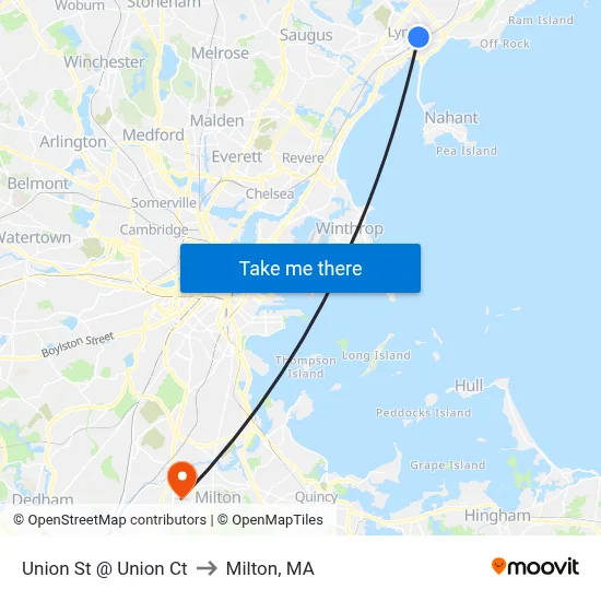 Union St @ Union Ct to Milton, MA map